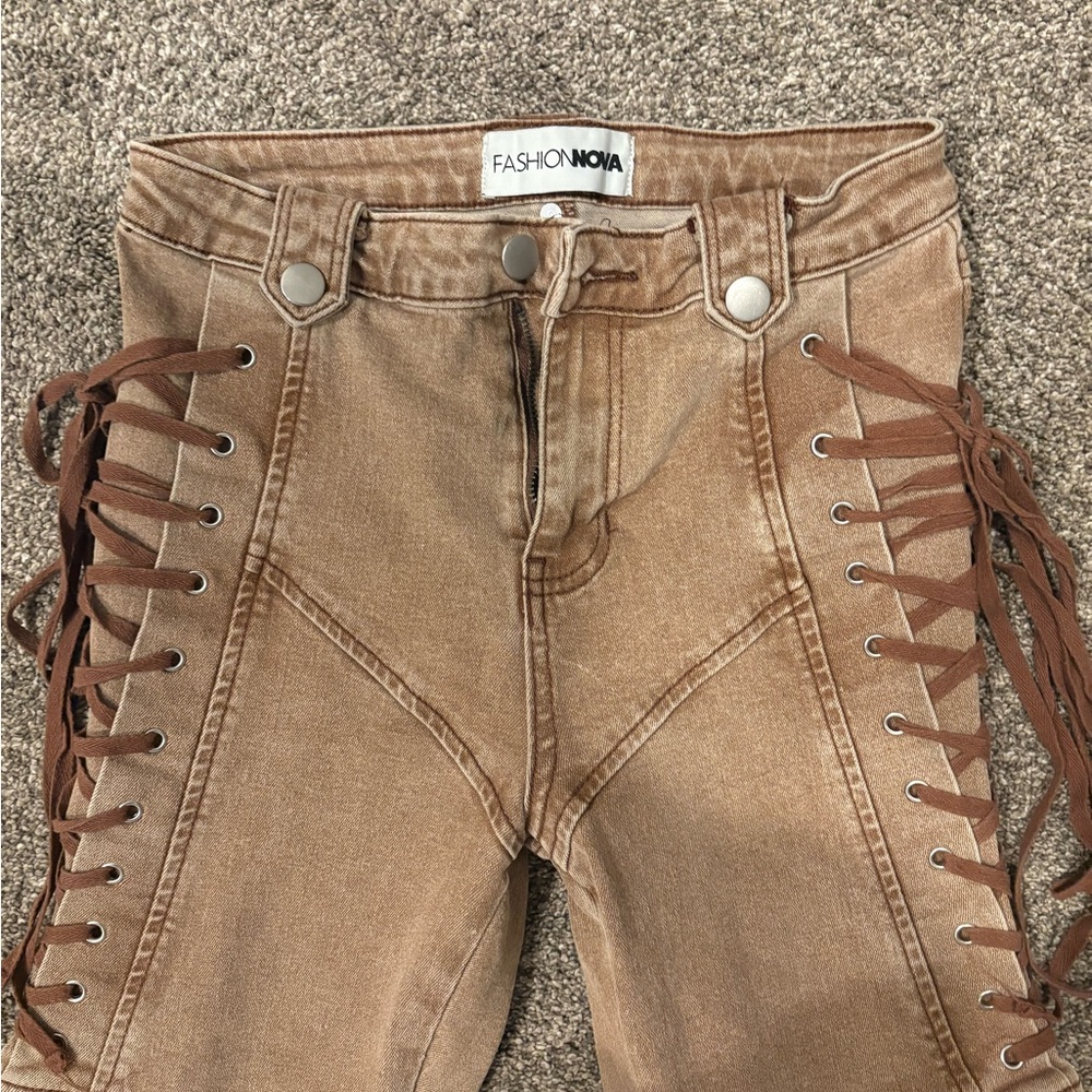 Fashion Nova Tan Lace-Up Pants